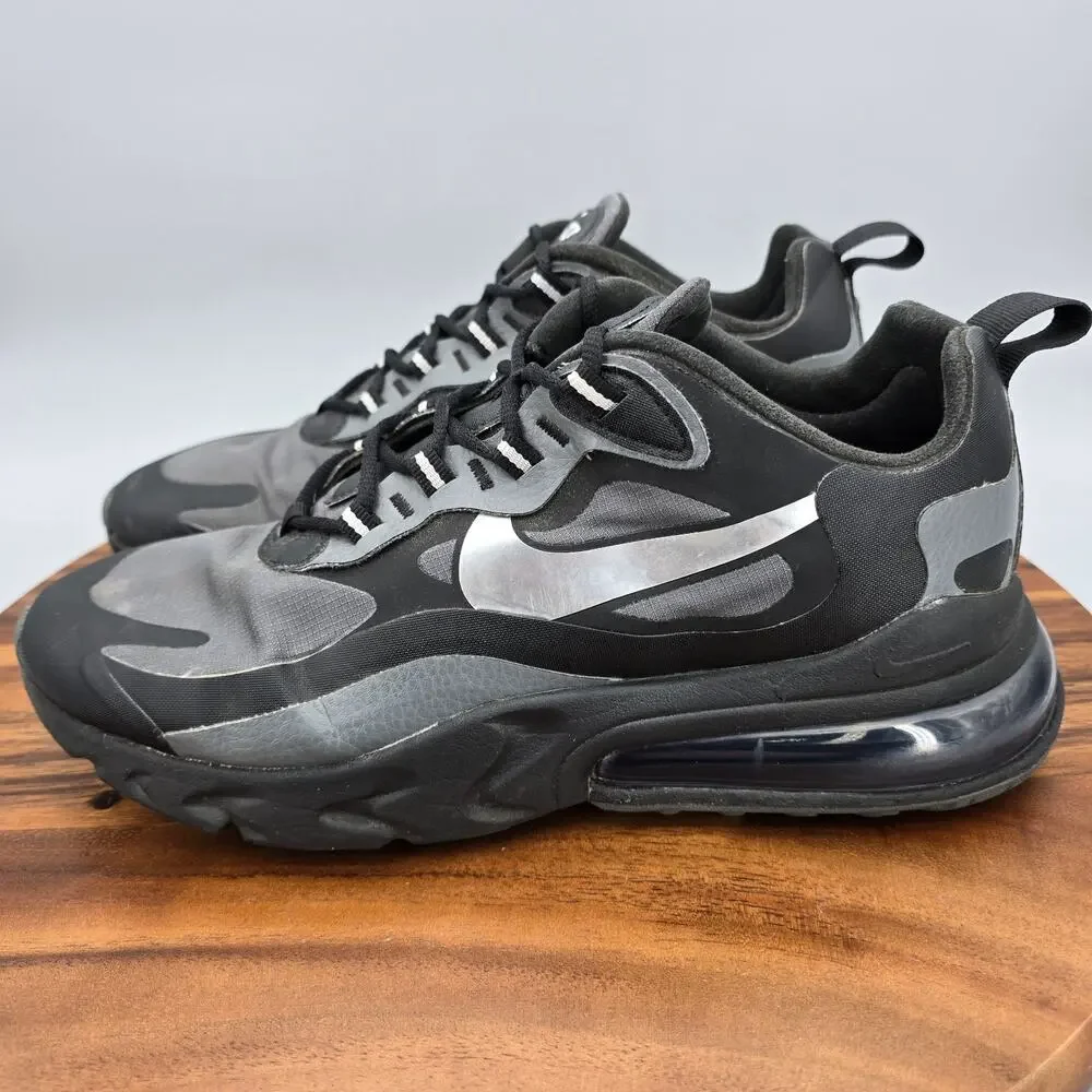 Nike Air Max 270 React Shoes Mens 8 Black Gray Lace Up Running Athletic Sneakers
